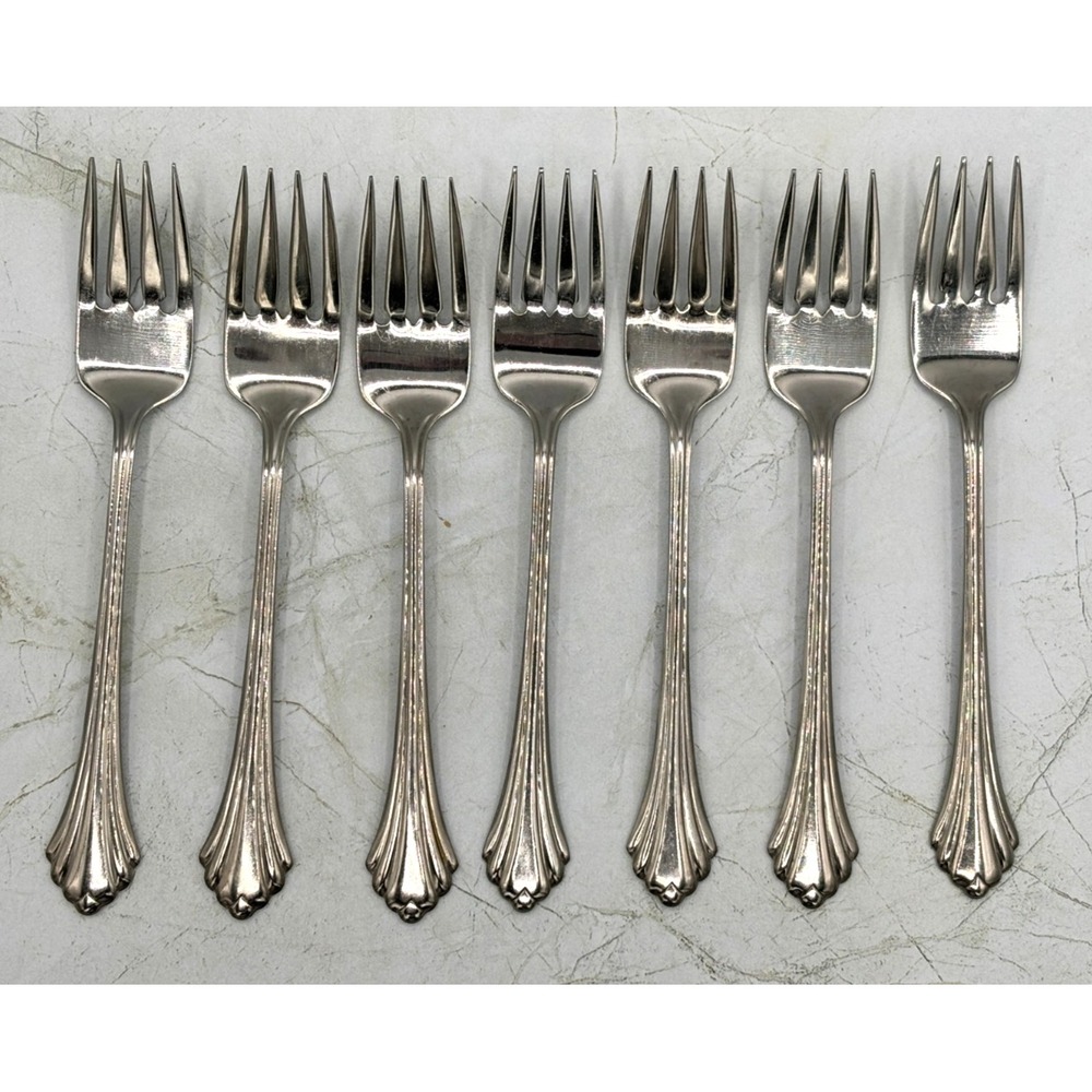 Oneida BANCROFT Stainless Steel SALAD FORKS 6 3/4"‎ USA Made Set of 7 Glossy EUC